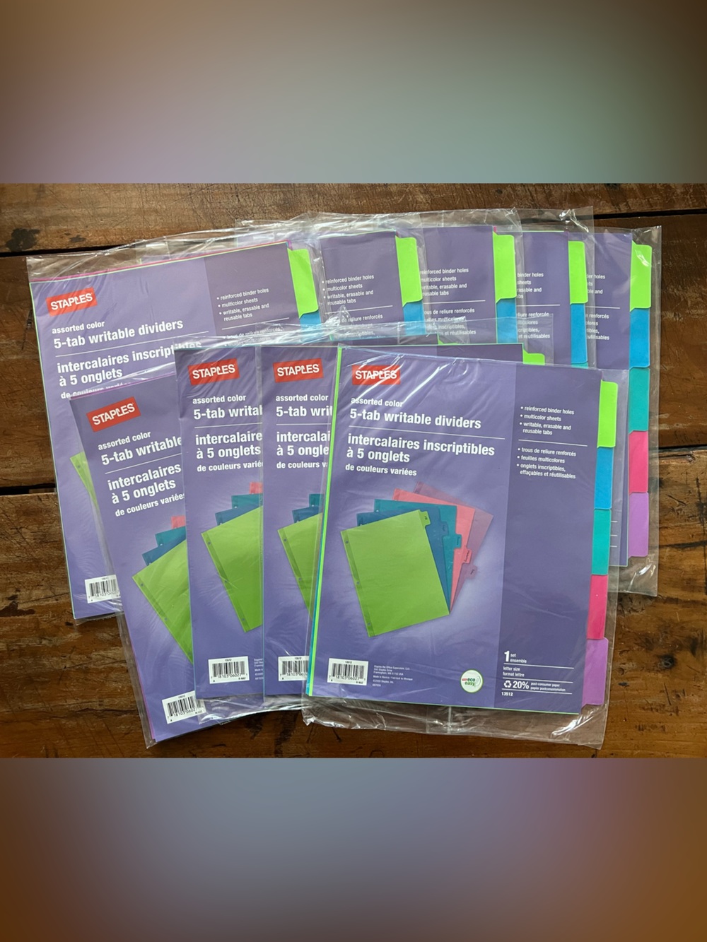 Staples Assorted Color 5-Tab Writable Dividers - Assorted (8 sets)